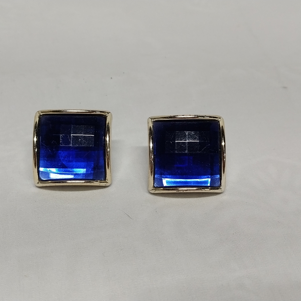 Elegant Blue and Gold Square Classic Retro Earrings